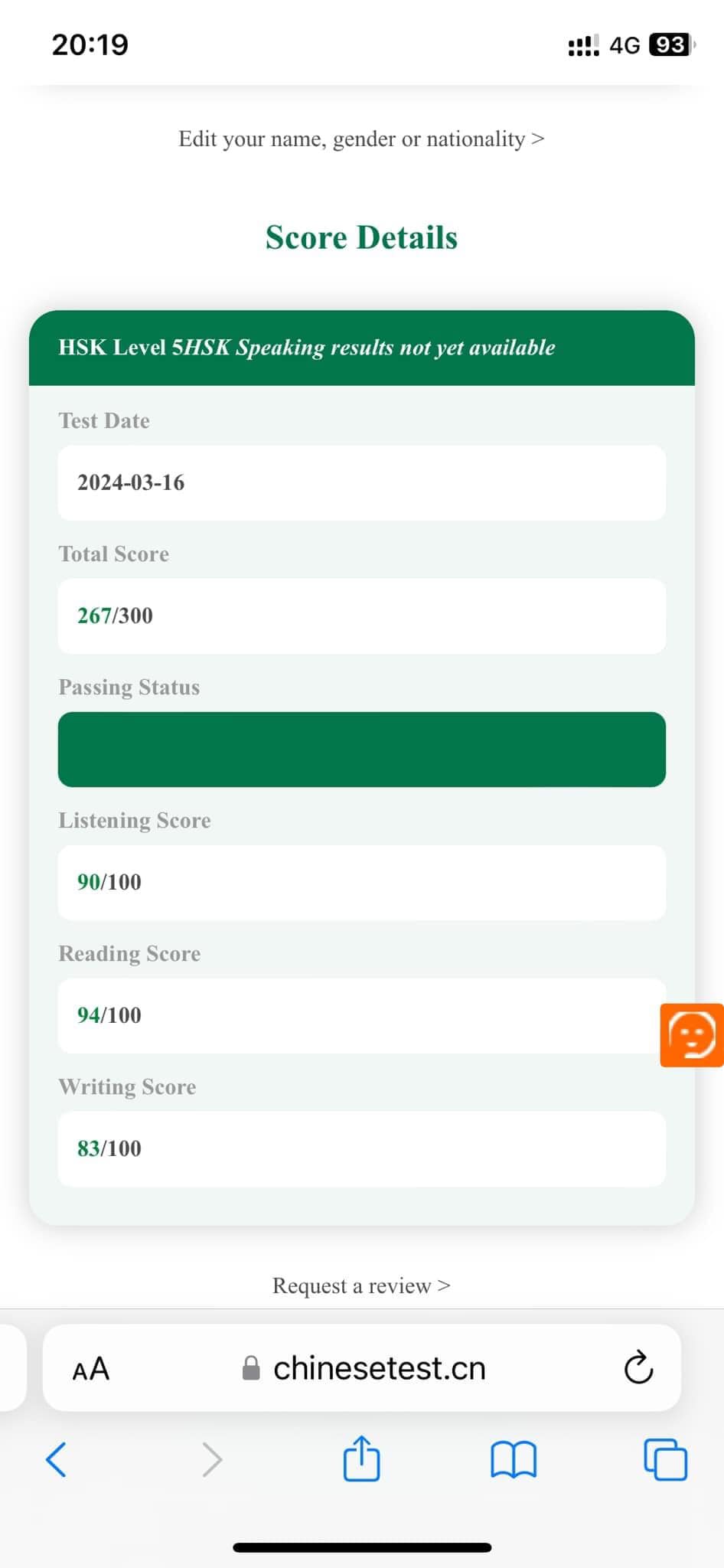 Kết quả HSK 5 đạt 267 trên 300